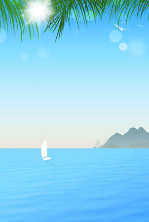beautiful chill dreamy blue water in tropical ocean seascape with an island. warm sunny horizon bannerの写真素材