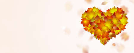 sunny yellow bright background with falling leaves in lens focus of a camera