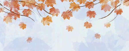 wood board on chains for letter notice or sign with yellow autumn bright leavesの写真素材