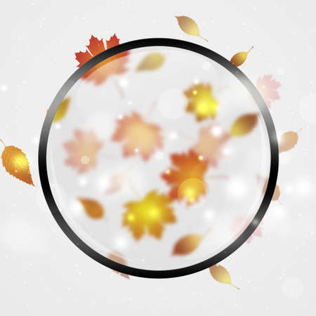 autumn bright banner with flying falling yellow leavesの写真素材