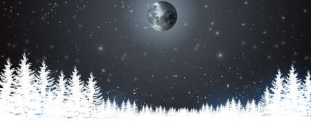 winter magic forest background with snow trees and moonの写真素材