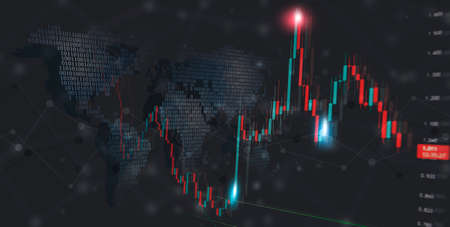 business stock market finance candles and profile volume indicators bannerの写真素材