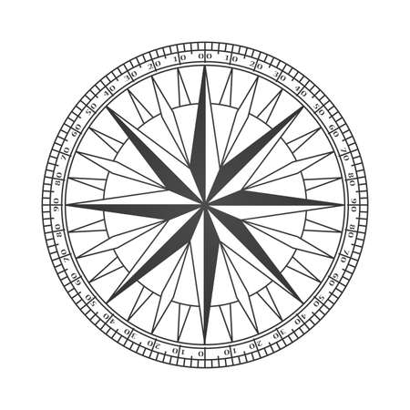 Compass icon. Simple flat logo of compass on white background. Black wind rose. Vector illustration.のイラスト素材