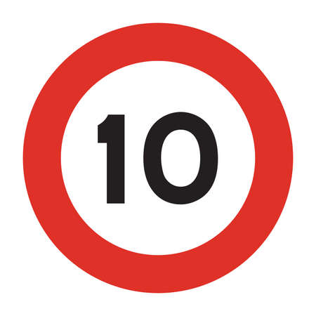 Speed limit road sign. Speed limit is 10 km/h sign. Isolated illustration of circle speed limit traffic sign with red border.のイラスト素材