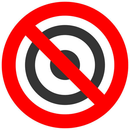 Forbidden sign with target icon isolated on white background. Target is prohibited vector illustration. Target is not allowed image. Targets are banned.のイラスト素材