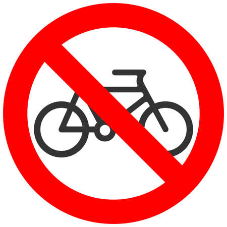 Stop or ban sign with bicycle icon isolated on white background. Cycling is prohibited vector illustration. Riding bike is not allowed image. Bicycles are banned.のイラスト素材