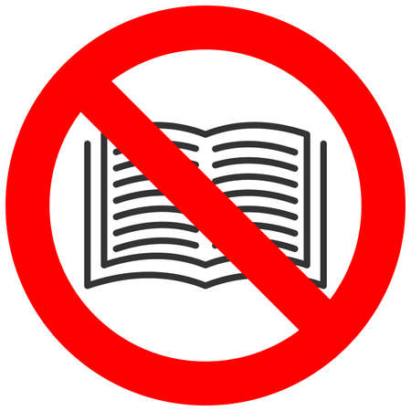 Forbidden sign with book icon isolated on white background. Reading is prohibited vector illustration. Reading is not allowed image. Books are banned.のイラスト素材