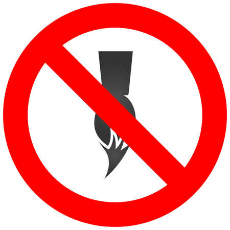 Stop or ban sign with brush icon isolated on white background. Brush is prohibited vector illustration. Brush is not allowed image. Brushes are banned.のイラスト素材
