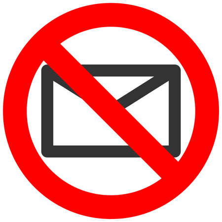 Forbidden sign with envelope icon isolated on white background. Envelope is prohibited vector illustration. Mail is not allowed image. Envelops are banned.のイラスト素材