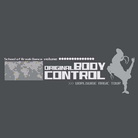 Break dance team emblem with inspirational lettering. Motivational graffiti. Typographic dance design for dancing school. Good for t-shirt print, banner, logo or label.のイラスト素材