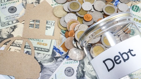 Paper cut of model house with coins and banknotes, Saving money for prepare in the future. Concepts saving money for House.の写真素材