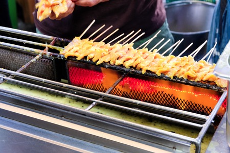 Roast pork or pork barbecue at street food in Thailand.This is East traditional culture.の写真素材