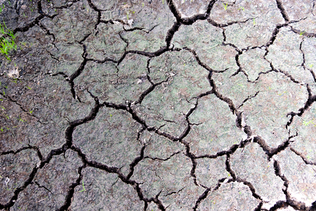 Close up of land cracked for background and texture . The soil crack from disaster of shortage water on planet and the root cause from climate change and drought. Global warming concept.の写真素材