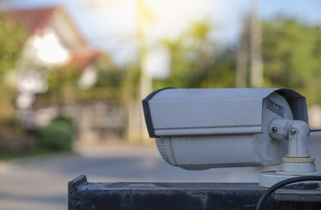 Close Circuit Television are monitor and record at entrance gate of village to prevent robbery and security.の写真素材