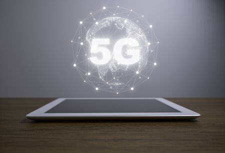 Virtual world with 5G connection on tablet. Global communication change and big transformation to...