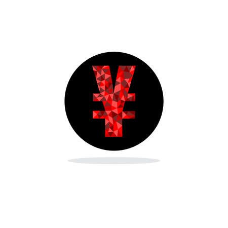 Red Polygonal Yuan and Yen sign with black circle on white background, Yuan and Yen are main currency exchange in the world.Vector illustration.のイラスト素材