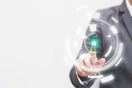 Businessman touching US dollar or USD with virtual focus. USD is the main currency for exchange in...