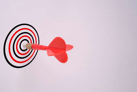 Red dart arrow hit on target board and white background, Business Achievement objective target concept.の写真素材