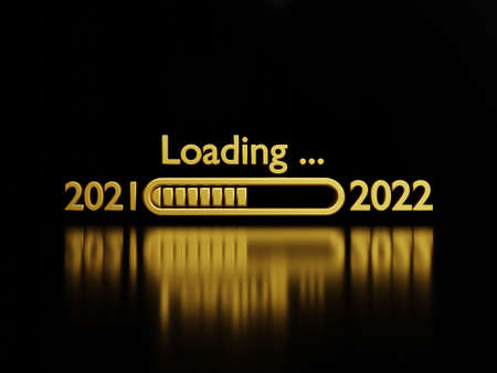 Loading from 2021 to 2022 of luxury golden number on dark background with reflection for preparation...