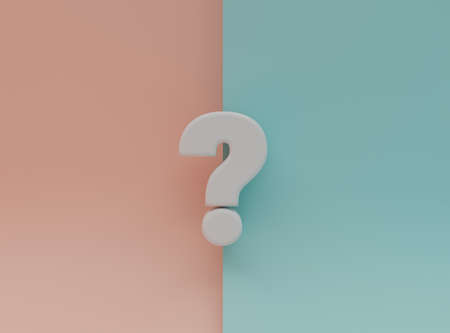 White questions mark illustration on blue and pink background for FAQ and question and answer time by 3d rendering.の写真素材