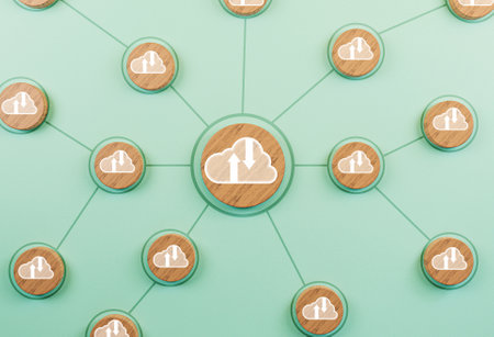Cloud computing sign print screen on circle Wooden with connection for technology linkage and share...