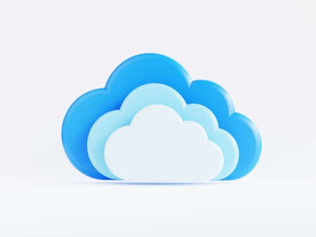 Triple of cloud computing on white background for transfer data information and upload download application. Technology transformation concept by 3d rendering.の写真素材