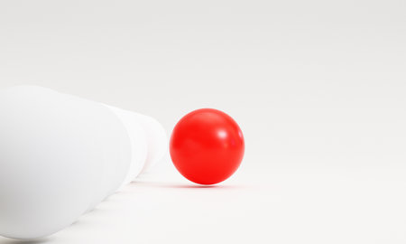 Red ball move out from line of white ball for leadership , different thinking idea and technology innovation disruption concept by 3d render.の写真素材