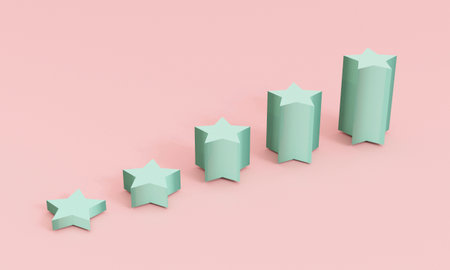 Increasing of blue stars on pink background for customer client evaluation after use product and service concept by 3d rendering.の写真素材