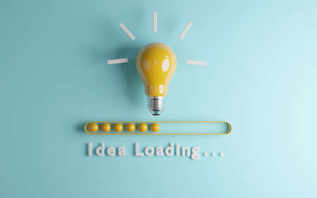 Yellow lightbulb with download bar or loading idea business concept  and progress by 3d render.の写真素材