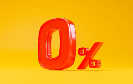 Red zero percentage or 0 percent for special offer of shopping department store and discount concept by 3d render.の写真素材