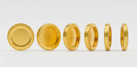 Isolate of golden coins in different angles on white background for business investment and currency...