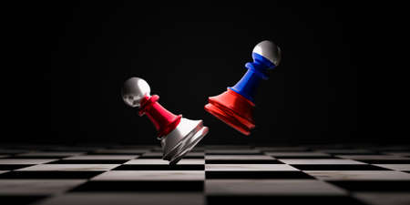 Battle of Russia and Japan which print screen on chess for business competition and military war conflict between both countries by 3d render.の写真素材