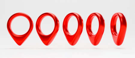 Isolate of red Location pin in different direction on white background for web location point and pointer by 3d render.の写真素材