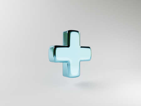 Isolate of glossy blue plus sign on white background for positive thinking mindset of personal development benefit and health insurance concept by 3d rendering.の写真素材
