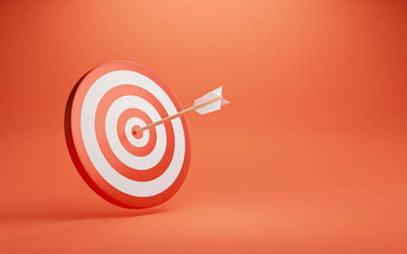 Dartboard with arrow on red background for symbol of setup business objective and achievement target concept by 3d render.の写真素材