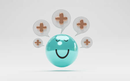 Isolate of blue smile face with plus sign for positive thinking mindset and happy life concept by 3d render.の写真素材