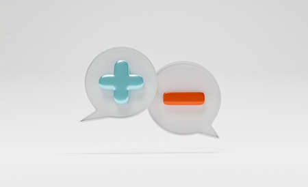 Plus and minus sign inside of message chat box for positive and negative thinking mindset and happy life concept by 3d render.の写真素材