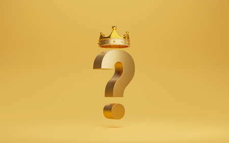 Golden question mark sign with gold crown for the best question concept by realistic 3d render.の写真素材
