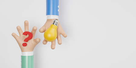 Two businessmen giving question mark and lightbulb for business solution and creative thinking idea concept by 3d render illustration.の写真素材