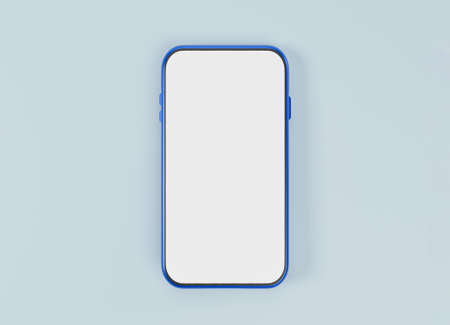 Smartphone mockup , Isolated of  mobile phone with blank screen frame template on blue background by 3d render illustration.の写真素材