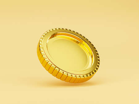 Isolate of golden coins on yellow background for business investment and currency exchange forex concept by 3d render.の写真素材