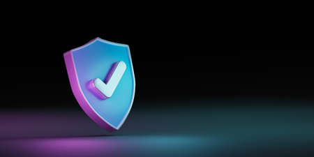 Shield with correct or tick mark for firewall and antivirus protection for technology concept by 3d render illustration.の写真素材