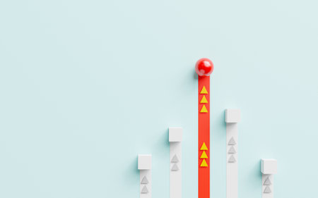 Red ball rolls in front of the white box which is a symbol of leadership intelligence in thinking and business winner strategy concept by 3d render illustration.の写真素材
