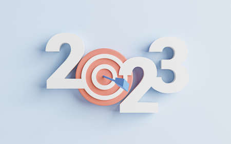 2023 year with target board for setup business objective target and goal for new year concept by 3d render illustration.の写真素材