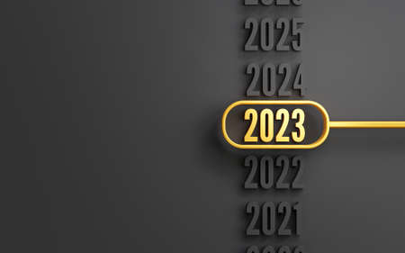 Golden 2023 year on gold frame among black other year for business focus and preparation happy new...