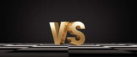 Versus or VS battle on chessboard with dark and fire ball background for competition between team , contestants and fighters by 3d render.の写真素材