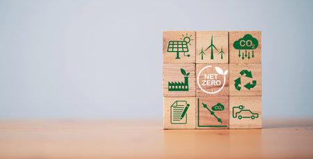CO2 reducing ,Green factory and electric vehicle icon for decrease CO2 , carbon footprint and carbon credit to limit global warming from climate change, Bio Circular Green Economy concept.の写真素材