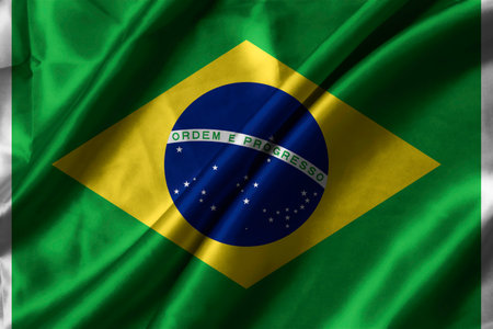 Close up of waving of Brazil silk flag for Independence Day concept.の写真素材