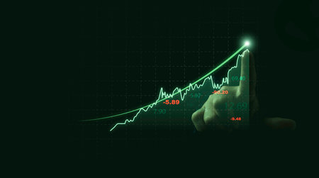 Hand drawing virtual technical graph and chart for analysis stock market, technology investment and value investment concept.の写真素材