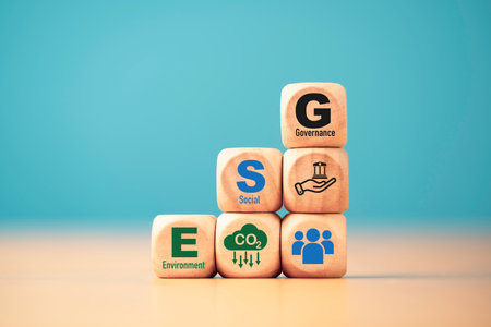 ESG wording on wooden cube block for sustainable organization development and corporation of Environment Social Governance concept.の写真素材
